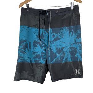 Hurley Phantom Board Shorts Mens 28 Palm Tree Beach Surf Swim Trunks Blue Gray